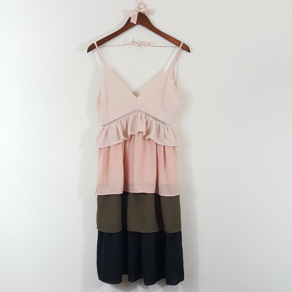 English Factory NWT Colorblock Tiered Dress Pink S